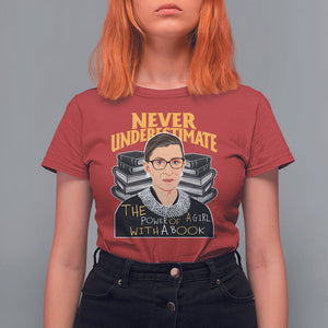 Never Underestimate The Power Of A Girl With A Book T Shirt For Women Feminist RBG Ruth Bader Ginsburg TS09 Red Printyourwear