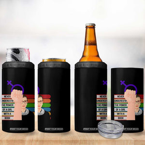 Feminist 4 in 1 Can Cooler Tumbler Never Underestimate The Power Of A Girl With A Book RBG TS09 Print Your Wear