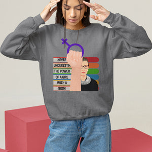 Feminist Sweatshirt Never Underestimate The Power Of A Girl With A Book RBG TS09 Charcoal Printyourwear