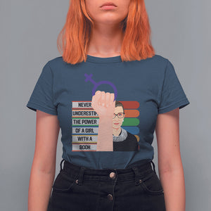 Feminist T Shirt For Women Never Underestimate The Power Of A Girl With A Book RBG TS09 Navy Printyourwear
