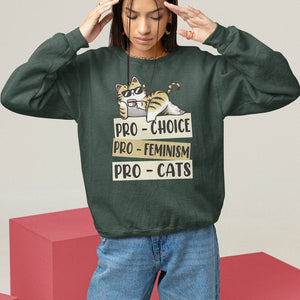Feminist Sweatshirt Pro Choice Pro Feminism Pro Cats Funny Cat Coffee TS09 Dark Forest Green Printyourwear