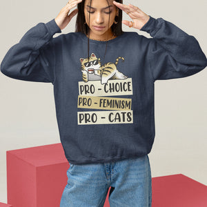 Feminist Sweatshirt Pro Choice Pro Feminism Pro Cats Funny Cat Coffee TS09 Navy Printyourwear