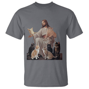 Jesus Hugs Cats Funny Christian Cat Lover T Shirt TS09 Charcoal Printyourwear