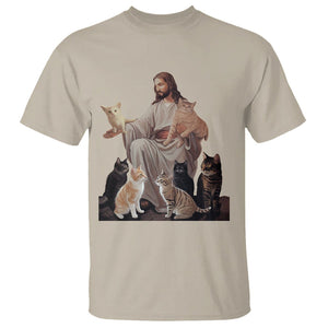 Jesus Hugs Cats Funny Christian Cat Lover T Shirt TS09 Sand Printyourwear