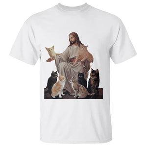 Jesus Hugs Cats Funny Christian Cat Lover T Shirt TS09 White Printyourwear