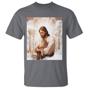 Jesus Hugs Cats Paradise Funny Christian Cat Lover T Shirt TS09 Charcoal Printyourwear