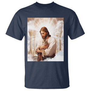 Jesus Hugs Cats Paradise Funny Christian Cat Lover T Shirt TS09 Navy Printyourwear