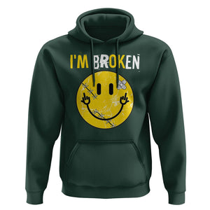Mental Health Hoodie I'm Broken I'm Ok Invisible Illness Funny Fxxk Emotion Face TS09 Dark Forest Green Printyourwear