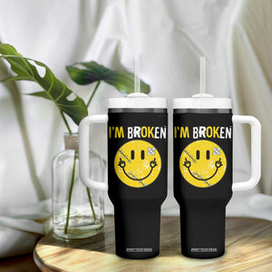 Mental Health Tumbler With Handle I'm Broken I'm Ok Invisible Illness Funny Fxxk Emotion Face TS09 Print Your Wear