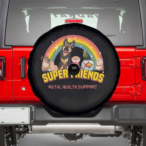Mental Health Support Spare Tire Cover Super Friends Cute Animals Dog Cat Capybara Otter TS09 Black Print Your Wear