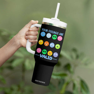 Mental Health Tumbler With Handle Your Feelings Are Valid Emotion Faces TS09 Print Your Wear
