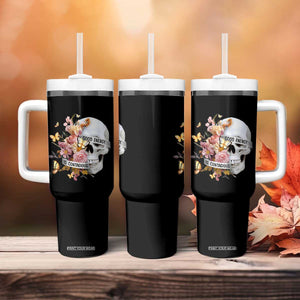 Mental Health Tumbler With Handle Good Energy Is Contagious Skull Flowers TS09 Print Your Wear