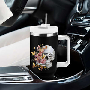 Mental Health Tumbler With Handle Good Energy Is Contagious Skull Flowers TS09 Print Your Wear