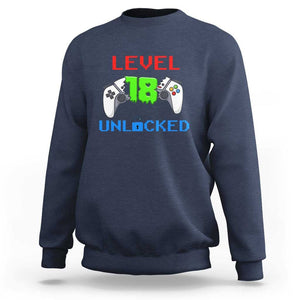 Gamer Birthday Sweatshirt Day Of Birth Level 18 Unlocked Video Game TS09 Navy Print Your Wear