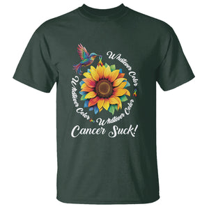 All Cancer T Shirt Whatever Color Cancer Sucks Fight Cancer Rainbow Ribbons Sunflower And Bird TS09 Dark Forest Green Printyourwear