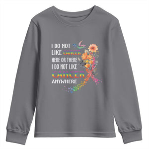 All Cancer Youth Sweatshirt I Do Not Like Cancer Here Or There Anywhere Rainbow Ribbon TS09 Charcoal Print Your Wear