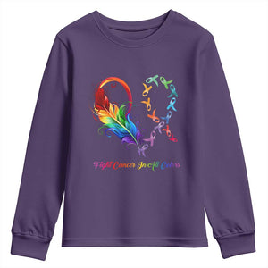 All Cancer Youth Sweatshirt Fight Cancer In All Color Fighter Rainbow Ribbon TS09 Purple Print Your Wear