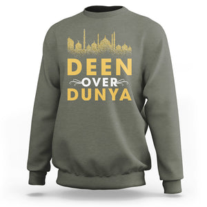 Islam Sweatshirt Deen Over Dunya Islamic Muslim TS09 Military Green Printyourwear