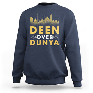 Islam Sweatshirt Deen Over Dunya Islamic Muslim TS09 Navy Printyourwear
