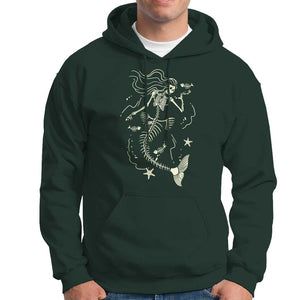 Halloween Mermaid Hoodie Mermaid Skeleton Spooky Season In Ocean TS09 Dark Forest Green Print Your Wear