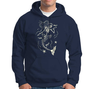 Halloween Mermaid Hoodie Mermaid Skeleton Spooky Season In Ocean TS09 Navy Print Your Wear