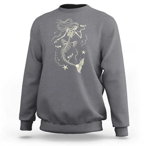 Halloween Mermaid Sweatshirt Mermaid Skeleton Spooky Season In Ocean TS09 Charcoal Print Your Wear