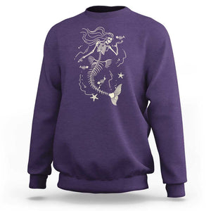 Halloween Mermaid Sweatshirt Mermaid Skeleton Spooky Season In Ocean TS09 Purple Print Your Wear