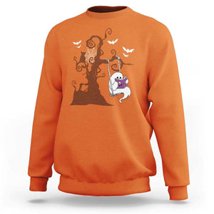 Halloween Bookaholic Sweatshirt Cute Ghost Swing Reading Book TS09 Orange Print Your Wear