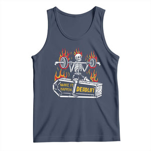 Halloween Gymer Tank Top Make It Happen Skeleton Deadlift Fitness Gym TS09 Navy Print Your Wear
