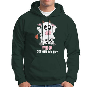 Halloween Hoodie MOO Get Out My Hay Cow Boo Ghost TS09 Dark Forest Green Print Your Wear