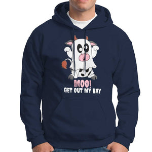 Halloween Hoodie MOO Get Out My Hay Cow Boo Ghost TS09 Navy Print Your Wear