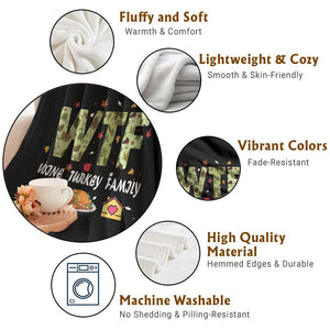 Thanksgiving Throw Blanket W T F Wine Turkey Family Funny Dinner Fall TS09 Print Your Wear
