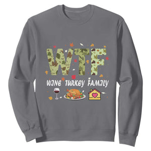 Thanksgiving Sweatshirt W T F Wine Turkey Family Funny Dinner Fall TS09 Charcoal Print Your Wear