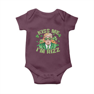 Funny Trump St. Patrick's Day Baby Onesie Kiss Me I'm Rizz TS09 Maroon Print Your Wear