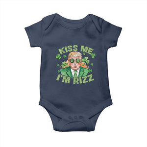 Funny Trump St. Patrick's Day Baby Onesie Kiss Me I'm Rizz TS09 Navy Print Your Wear