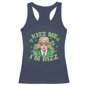 Funny Trump St. Patrick's Day Racerback Tank Top Kiss Me I'm Rizz TS09 Navy Print Your Wear