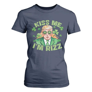Funny Trump St. Patrick's Day T Shirt For Women Kiss Me I'm Rizz TS09 Navy Print Your Wear