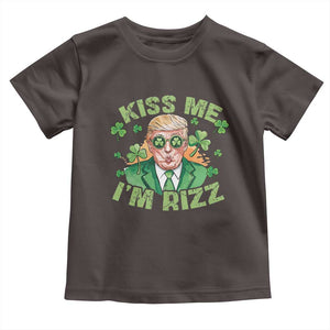 Funny Trump St. Patrick's Day Toddler T Shirt Kiss Me I'm Rizz TS09 Dark Chocolate Print Your Wear