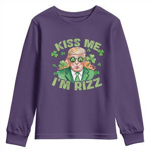 Funny Trump St. Patrick's Day Youth Sweatshirt Kiss Me I'm Rizz TS09 Purple Print Your Wear