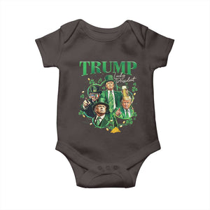 Funny Trump St. Patrick's Day Baby Onesie Shamrock Lucky President Trump TS09 Dark Chocolate Print Your Wear