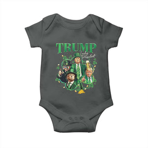 Funny Trump St. Patrick's Day Baby Onesie Shamrock Lucky President Trump TS09 Dark Heather Print Your Wear