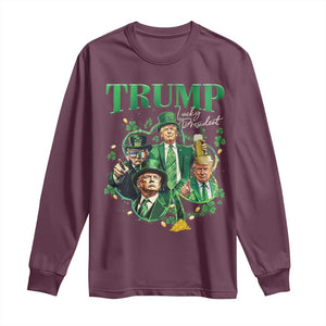 Funny Trump St. Patrick's Day Long Sleeve Shirt Shamrock Lucky President Trump TS09 Maroon Print Your Wear