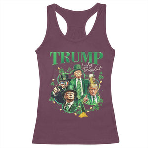 Funny Trump St. Patrick's Day Racerback Tank Top Shamrock Lucky President Trump TS09 Maroon Print Your Wear