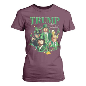 Funny Trump St. Patrick's Day T Shirt For Women Shamrock Lucky President Trump TS09 Maroon Print Your Wear