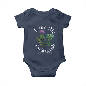Funny St. Patrick's Day Baby Onesie Kiss Me I'm Scottish TS09 Navy Print Your Wear
