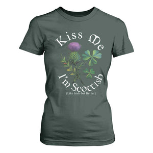 Funny St. Patrick's Day T Shirt For Women Kiss Me I'm Scottish TS09 Dark Forest Green Print Your Wear