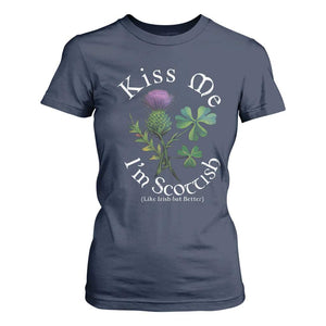 Funny St. Patrick's Day T Shirt For Women Kiss Me I'm Scottish TS09 Navy Print Your Wear