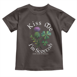 Funny St. Patrick's Day Toddler T Shirt Kiss Me I'm Scottish TS09 Dark Chocolate Print Your Wear