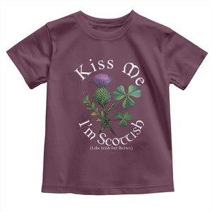 Funny St. Patrick's Day Toddler T Shirt Kiss Me I'm Scottish TS09 Maroon Print Your Wear
