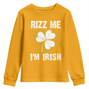 Funny St. Patrick's Day Youth Sweatshirt Rizz Me I'm Irish TS09 Gold Print Your Wear